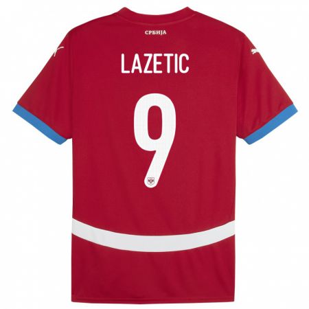 Kandiny Enfant Maillot Serbie Marko Lazetic #9 Rouge Tenues Domicile 24-26 T-Shirt