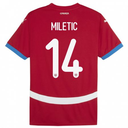 Kandiny Enfant Maillot Serbie Vladimir Miletic #14 Rouge Tenues Domicile 24-26 T-Shirt