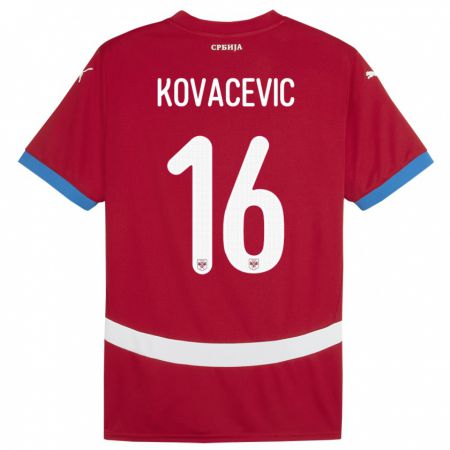 Kandiny Enfant Maillot Serbie Bojan Kovacevic #16 Rouge Tenues Domicile 24-26 T-Shirt