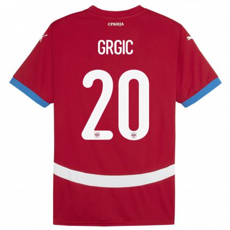Kandiny Enfant Maillot Serbie Dario Grgic #20 Rouge Tenues Domicile 24-26 T-Shirt