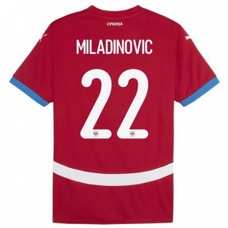 Kandiny Enfant Maillot Serbie Igor Miladinovic #22 Rouge Tenues Domicile 24-26 T-Shirt