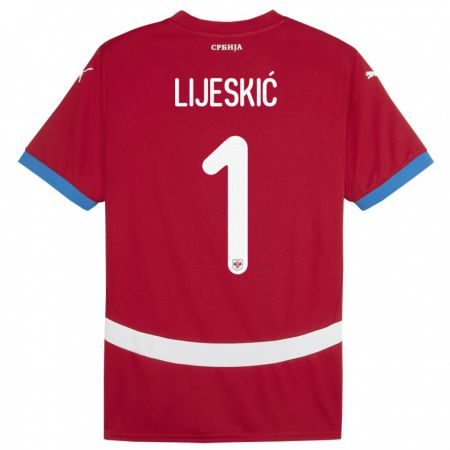 Kandiny Enfant Maillot Serbie Luka Lijeskic #1 Rouge Tenues Domicile 24-26 T-Shirt