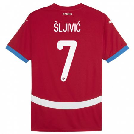 Kandiny Enfant Maillot Serbie Jovan Sljivic #7 Rouge Tenues Domicile 24-26 T-Shirt