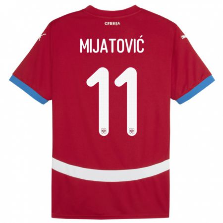 Kandiny Enfant Maillot Serbie Jovan Mijatovic #11 Rouge Tenues Domicile 24-26 T-Shirt