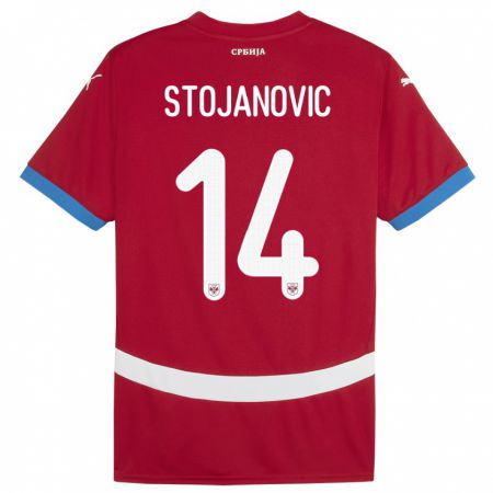 Kandiny Enfant Maillot Serbie Matija Stojanovic #14 Rouge Tenues Domicile 24-26 T-Shirt