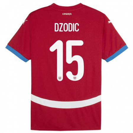 Kandiny Enfant Maillot Serbie Stefan Dzodic #15 Rouge Tenues Domicile 24-26 T-Shirt
