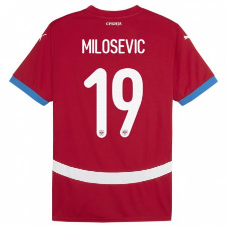 Kandiny Enfant Maillot Serbie Jovan Milosevic #19 Rouge Tenues Domicile 24-26 T-Shirt