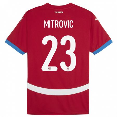 Kandiny Enfant Maillot Serbie Vuk Mitrovic #23 Rouge Tenues Domicile 24-26 T-Shirt