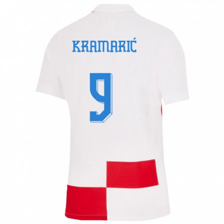 Kandiny Enfant Maillot Croatie Andrej Kramaric #9 Blanc Rouge Tenues Domicile 24-26 T-Shirt