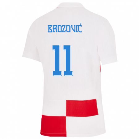 Kandiny Enfant Maillot Croatie Marcelo Brozovic #11 Blanc Rouge Tenues Domicile 24-26 T-Shirt