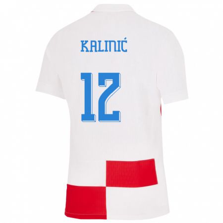 Kandiny Enfant Maillot Croatie Lovre Kalinic #12 Blanc Rouge Tenues Domicile 24-26 T-Shirt