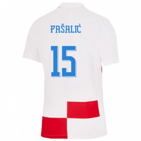 Kandiny Enfant Maillot Croatie Mario Pasalic #15 Blanc Rouge Tenues Domicile 24-26 T-Shirt