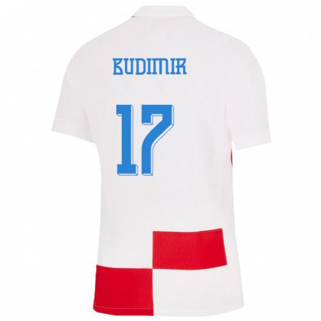 Kandiny Enfant Maillot Croatie Ante Budimir #17 Blanc Rouge Tenues Domicile 24-26 T-Shirt