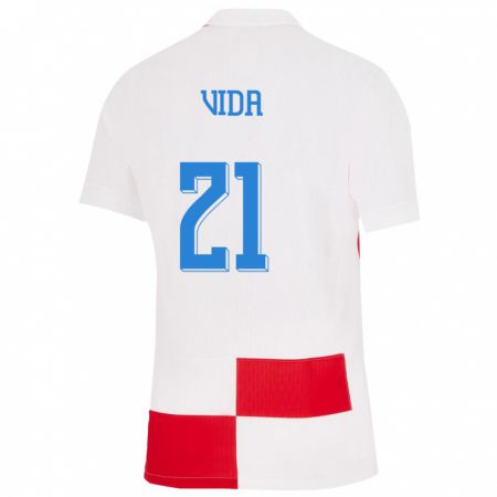 Kandiny Enfant Maillot Croatie Domagoj Vida #21 Blanc Rouge Tenues Domicile 24-26 T-Shirt