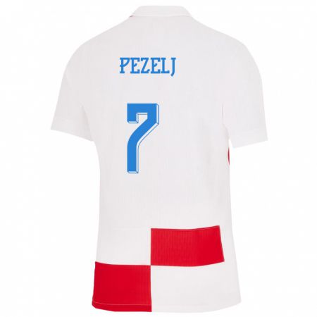 Kandiny Enfant Maillot Croatie Petra Pezelj #7 Blanc Rouge Tenues Domicile 24-26 T-Shirt