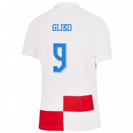 Kandiny Enfant Maillot Croatie Andrea Glibo #9 Blanc Rouge Tenues Domicile 24-26 T-Shirt
