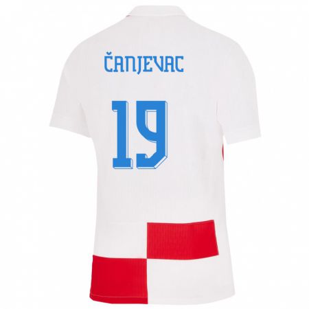 Kandiny Enfant Maillot Croatie Janja Canjevac #19 Blanc Rouge Tenues Domicile 24-26 T-Shirt