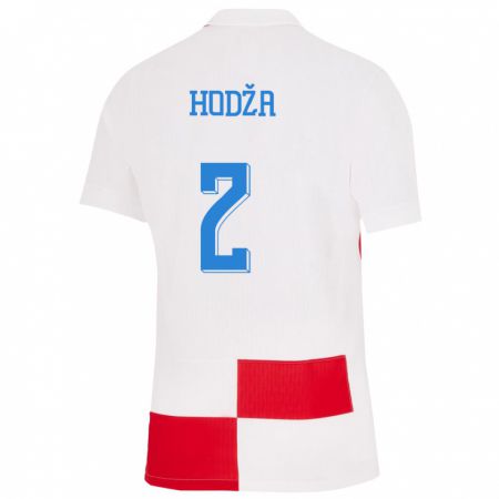Kandiny Enfant Maillot Croatie Veldin Hodza #2 Blanc Rouge Tenues Domicile 24-26 T-Shirt