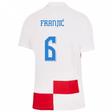 Kandiny Enfant Maillot Croatie Bartol Franjic #6 Blanc Rouge Tenues Domicile 24-26 T-Shirt