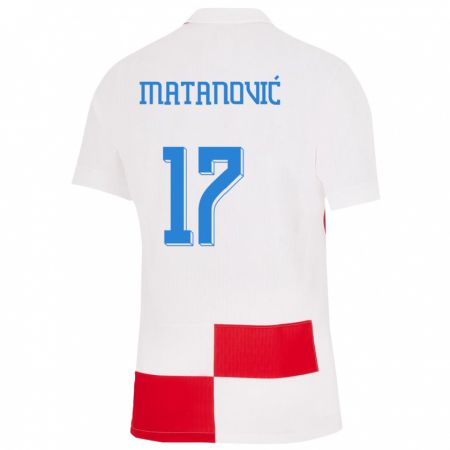 Kandiny Enfant Maillot Croatie Igor Matanovic #17 Blanc Rouge Tenues Domicile 24-26 T-Shirt