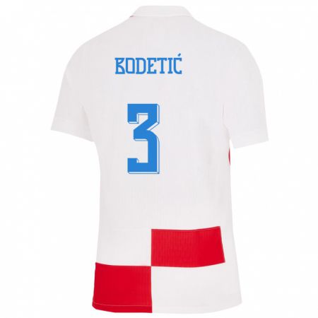 Kandiny Enfant Maillot Croatie Noel Bodetic #3 Blanc Rouge Tenues Domicile 24-26 T-Shirt