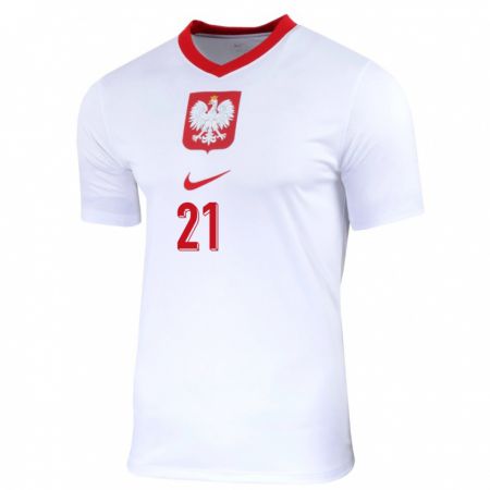 Kandiny Enfant Maillot Pologne Emilia Zdunek #21 Blanc Tenues Domicile 24-26 T-Shirt