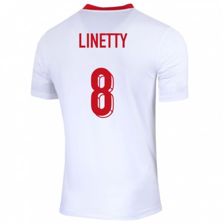Kandiny Enfant Maillot Pologne Karol Linetty #8 Blanc Tenues Domicile 24-26 T-Shirt
