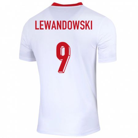 Kandiny Enfant Maillot Pologne Robert Lewandowski #9 Blanc Tenues Domicile 24-26 T-Shirt
