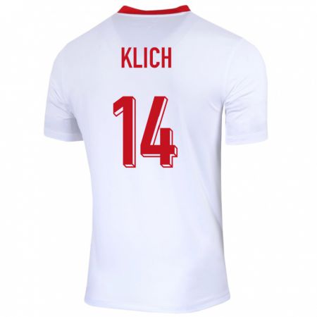 Kandiny Enfant Maillot Pologne Mateusz Klich #14 Blanc Tenues Domicile 24-26 T-Shirt