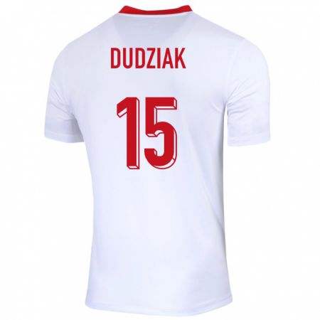 Kandiny Enfant Maillot Pologne Aleksandra Dudziak #15 Blanc Tenues Domicile 24-26 T-Shirt