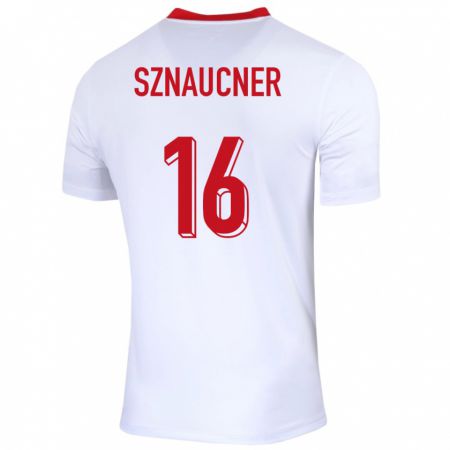 Kandiny Enfant Maillot Pologne Maksymilian Sznaucner #16 Blanc Tenues Domicile 24-26 T-Shirt