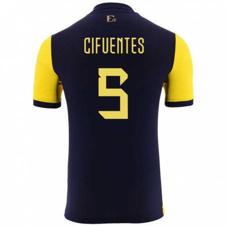 Kandiny Enfant Maillot Équateur Jose Cifuentes #5 Jaune Tenues Domicile 24-26 T-Shirt