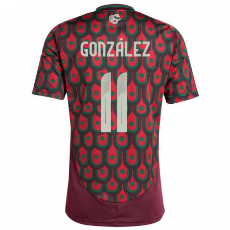 Kandiny Enfant Maillot Mexique Bryan Gonzalez #11 Bordeaux Tenues Domicile 24-26 T-Shirt