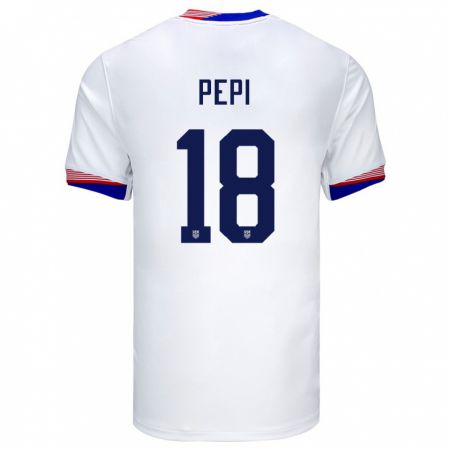 Kandiny Enfant Maillot États-Unis Ricardo Pepi #18 Blanc Tenues Domicile 24-26 T-Shirt