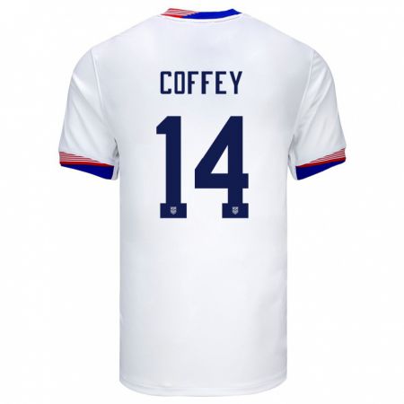 Kandiny Enfant Maillot États-Unis Sam Coffey #14 Blanc Tenues Domicile 24-26 T-Shirt