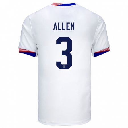 Kandiny Enfant Maillot États-Unis Noah Allen #3 Blanc Tenues Domicile 24-26 T-Shirt