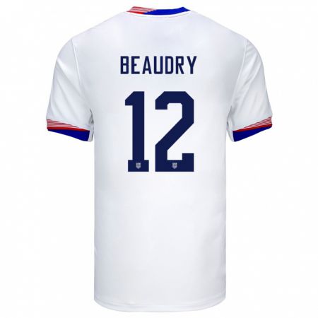 Kandiny Enfant Maillot États-Unis Adam Beaudry #12 Blanc Tenues Domicile 24-26 T-Shirt