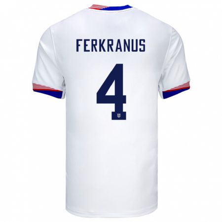 Kandiny Enfant Maillot États-Unis Marcus Ferkranus #4 Blanc Tenues Domicile 24-26 T-Shirt
