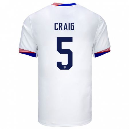 Kandiny Enfant Maillot États-Unis Brandan Craig #5 Blanc Tenues Domicile 24-26 T-Shirt