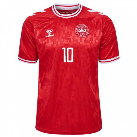 Kandiny Enfant Maillot Danemark Christian Rasmussen #10 Rouge Tenues Domicile 24-26 T-Shirt