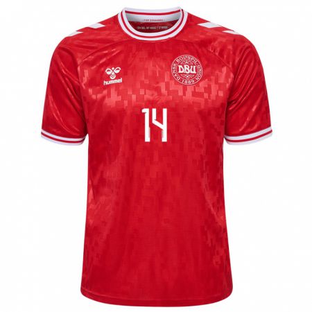 Kandiny Enfant Maillot Danemark Mads Abrahamsen #14 Rouge Tenues Domicile 24-26 T-Shirt
