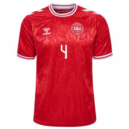 Kandiny Enfant Maillot Danemark Simon Kjaer #4 Rouge Tenues Domicile 24-26 T-Shirt