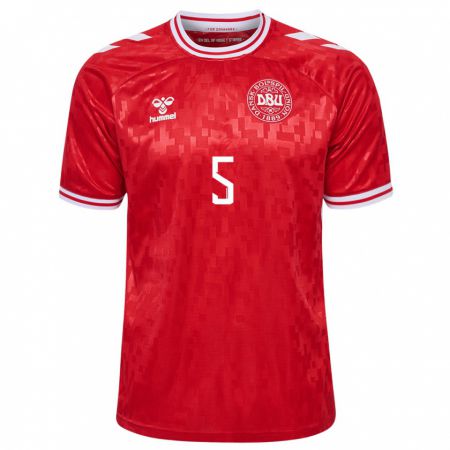 Kandiny Enfant Maillot Danemark Gustav Mortensen #5 Rouge Tenues Domicile 24-26 T-Shirt