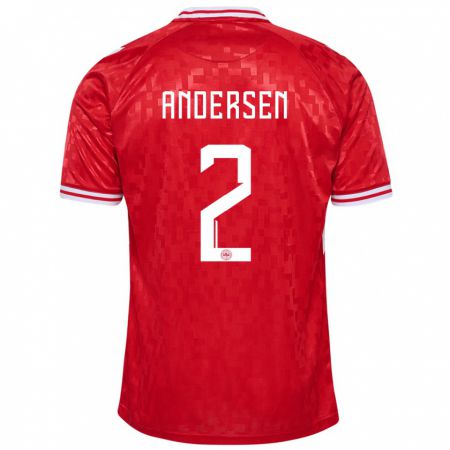 Kandiny Enfant Maillot Danemark Joachim Andersen #2 Rouge Tenues Domicile 24-26 T-Shirt