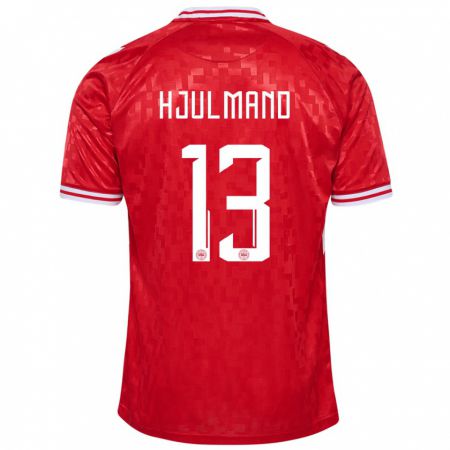 Kandiny Enfant Maillot Danemark Morten Hjulmand #13 Rouge Tenues Domicile 24-26 T-Shirt