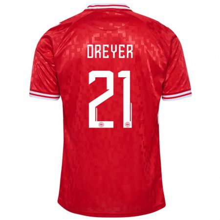 Kandiny Enfant Maillot Danemark Anders Dreyer #21 Rouge Tenues Domicile 24-26 T-Shirt
