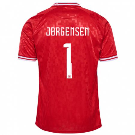 Kandiny Enfant Maillot Danemark Filip Jørgensen #1 Rouge Tenues Domicile 24-26 T-Shirt