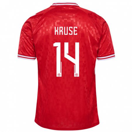 Kandiny Enfant Maillot Danemark David Kruse #14 Rouge Tenues Domicile 24-26 T-Shirt