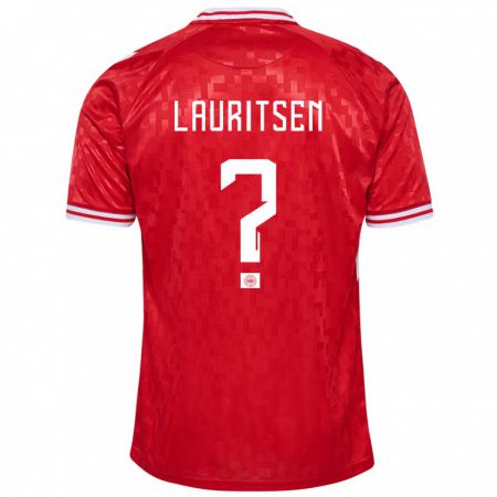 Kandiny Enfant Maillot Danemark Mads Lauritsen #0 Rouge Tenues Domicile 24-26 T-Shirt