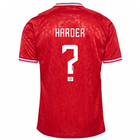 Kandiny Enfant Maillot Danemark Conrad Harder #0 Rouge Tenues Domicile 24-26 T-Shirt